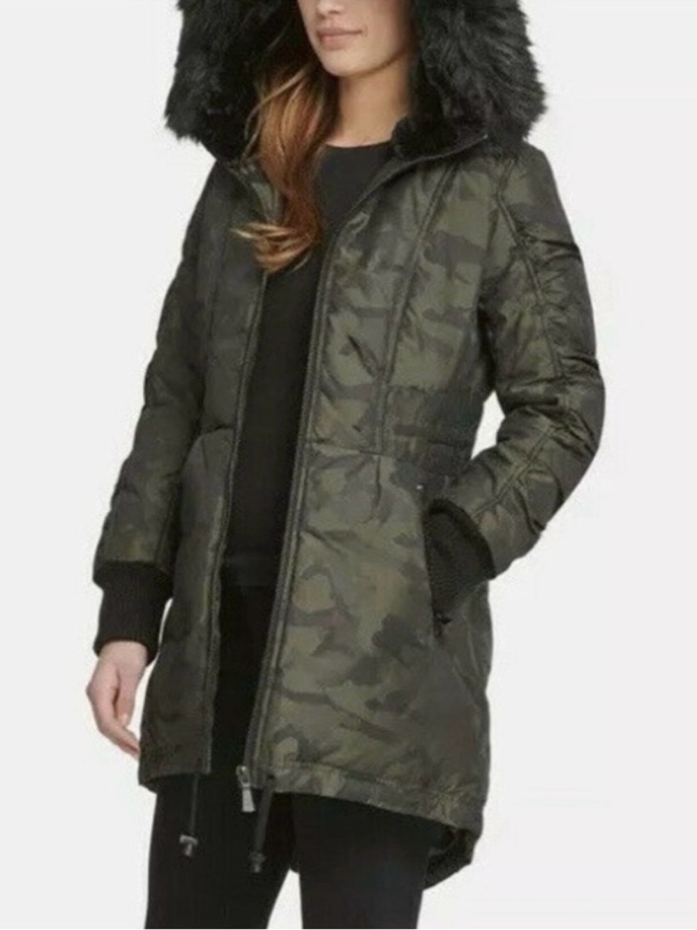 BNWOT! DKNY Camo Parka Coat with Faux-Fur Hood - Size S